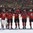 TORONTO, CANADA - DECEMBER 31: Team Canada looks on in dejection during Team USA's national anthem following a 3-1 loss to Team USA during preliminary round action at the 2017 IIHF World Junior Championship. (Photo by Matt Zambonin/HHOF-IIHF Images)